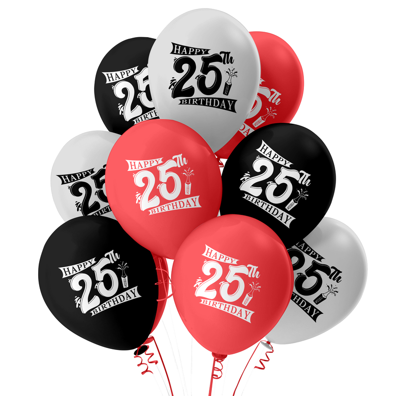 The Magic Balloons- Happy 25th Birthday Balloons Latex Balloons For 25th Birthday Party Pack of 30pcs Red, Sliver, and Black Balloons Party Supplier For Men and Women