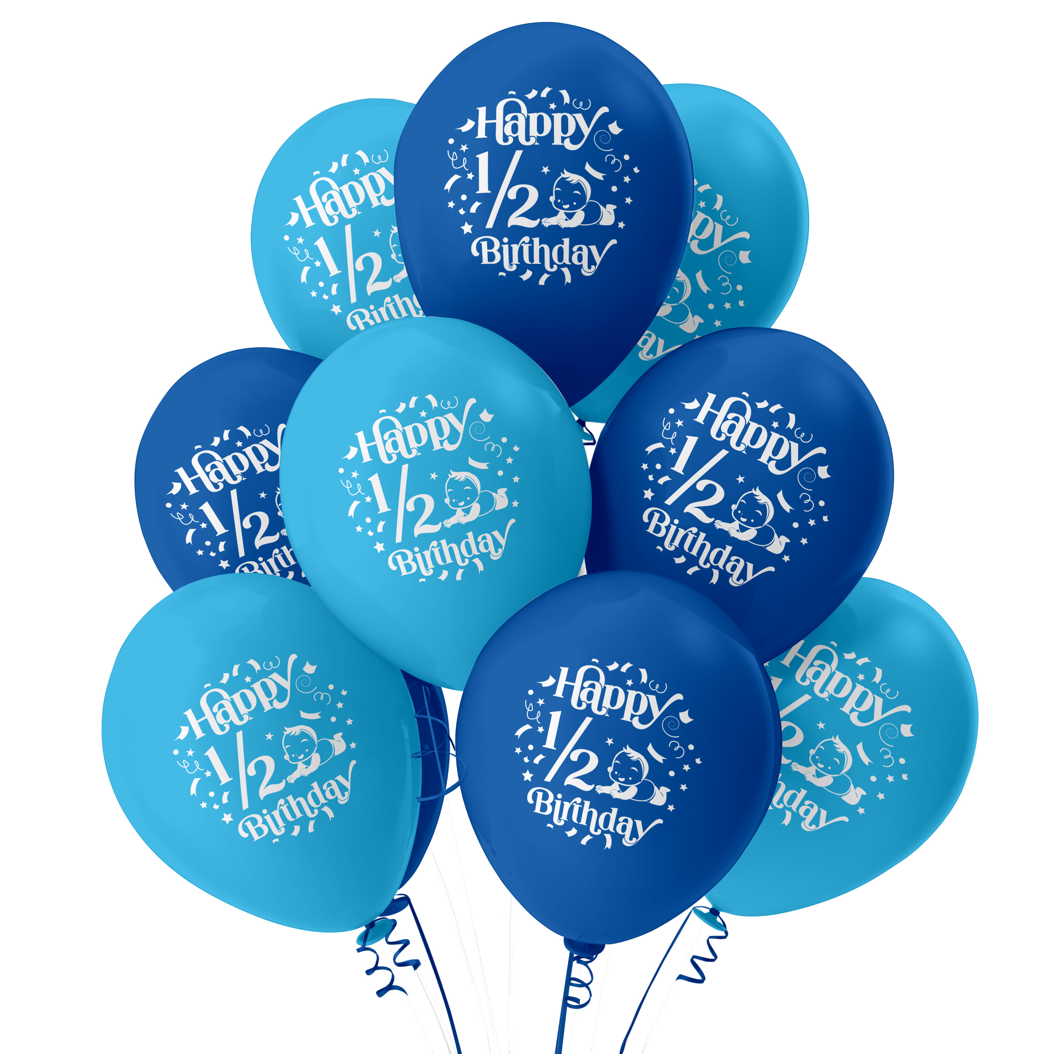 The Magic Balloons - Happy Half Birthday Decoration Metallic Balloons 1/2 Birthday Pack of 10pcs | 12” Blue and Sky Blue Half Birthday Balloons Perfect for Boys | Party Supplies