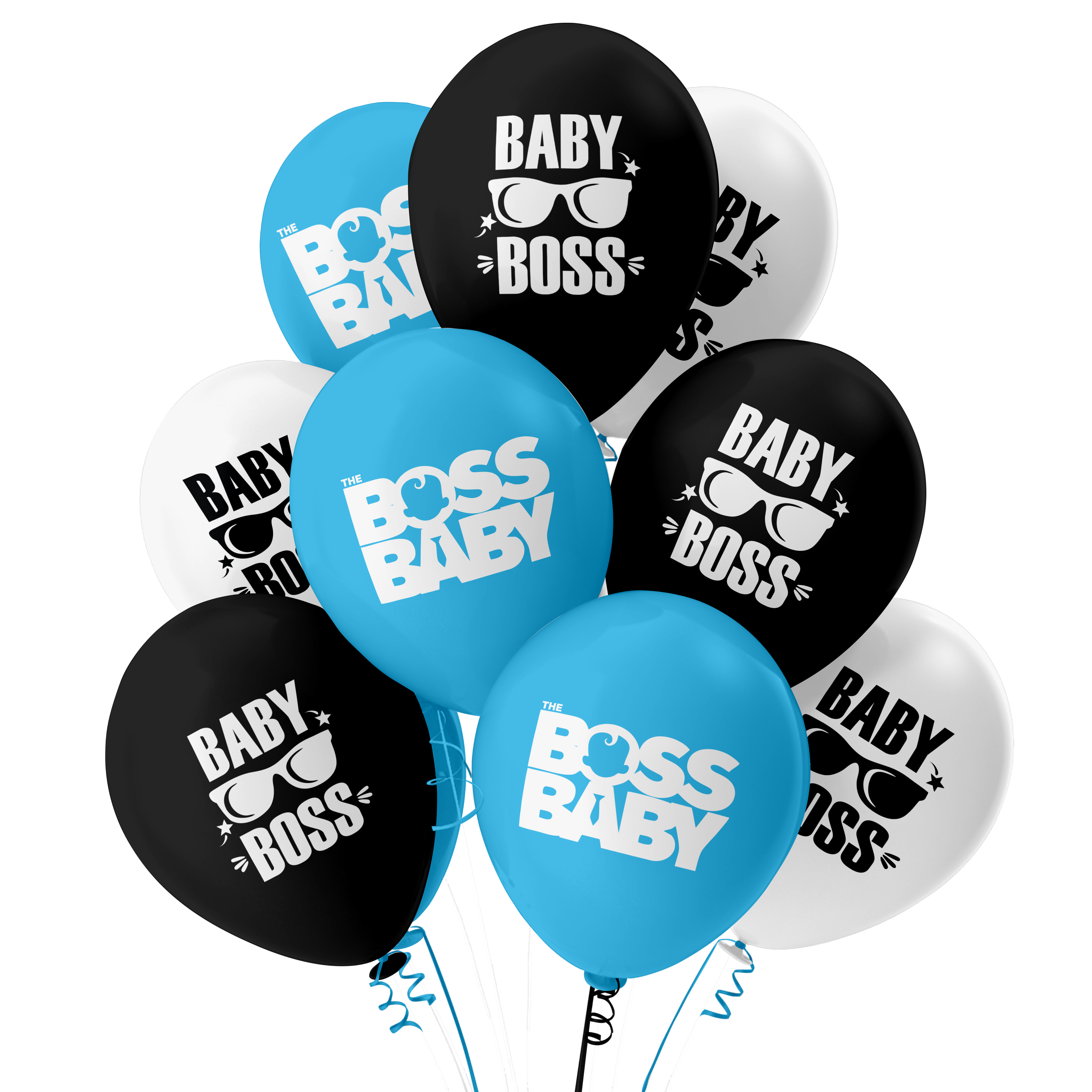 The Magic Balloons-Boss Baby Theme Balloons for Party Décor with Blue, White & black balloons. Pre-Printed Boss Baby Theme latex balloons for Birthday Decoration/Party Supplies-Pack of 30 pcs