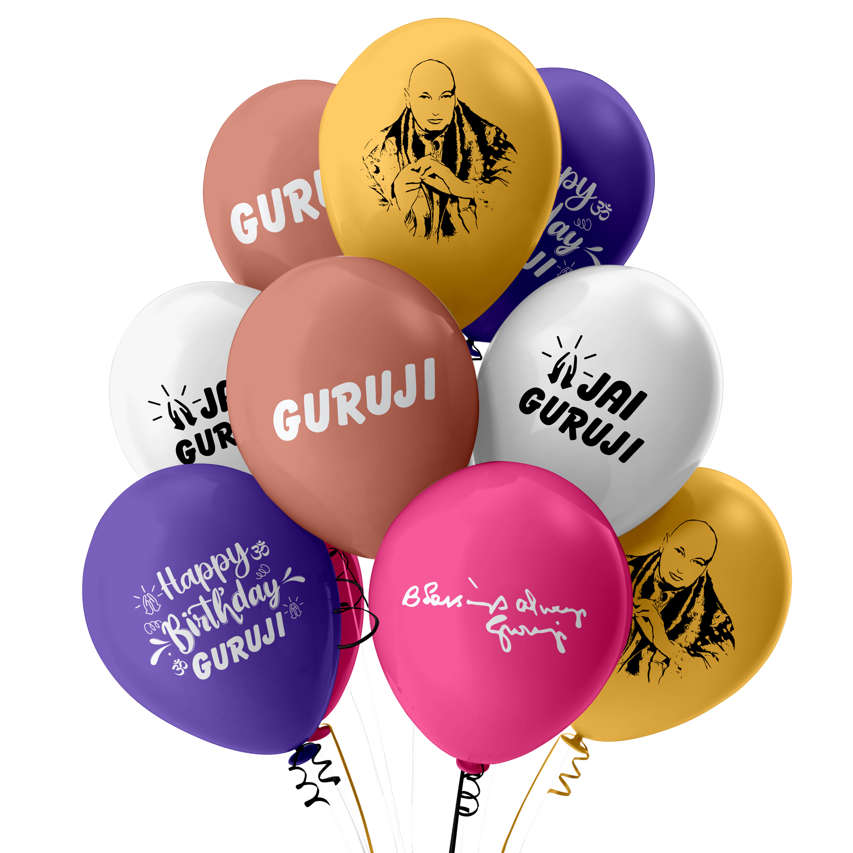 The Magic Balloons - Set of 30 pcs Celebrate the special day Of Guruji Birthday Printed 12" Balloons Multicolor Metallic Balloons with Guru ji Photo and 4 other design