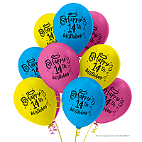 The Magic Balloons – Happy 14th Birthday Combo Kits For Birthday Parties Decorations Pack Of 17pcs 1 Banner, 1 curtain, and 15pcs Pre-Printed Multicolor Balloons