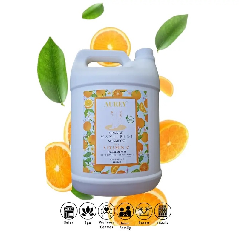 Aurey Manicure Pedicure Orange Shampoo With Vitamin-C Paraben Free 5000 ml