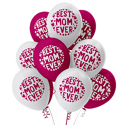 The Magic Balloons-Best Mom Ever Balloons for Mom’s Birthday Mother's Day Party and Decoration. 12” Metallic Dark Pink and Metallic white latex balloons pack of 10 pcs- 181438