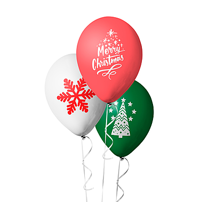The Magic Balloons- Printed Merry Christmas Latex Balloons for Christmas Decorations - Pack of 30 (Merry Christmas, Snowflakes & Christmas tree printed)