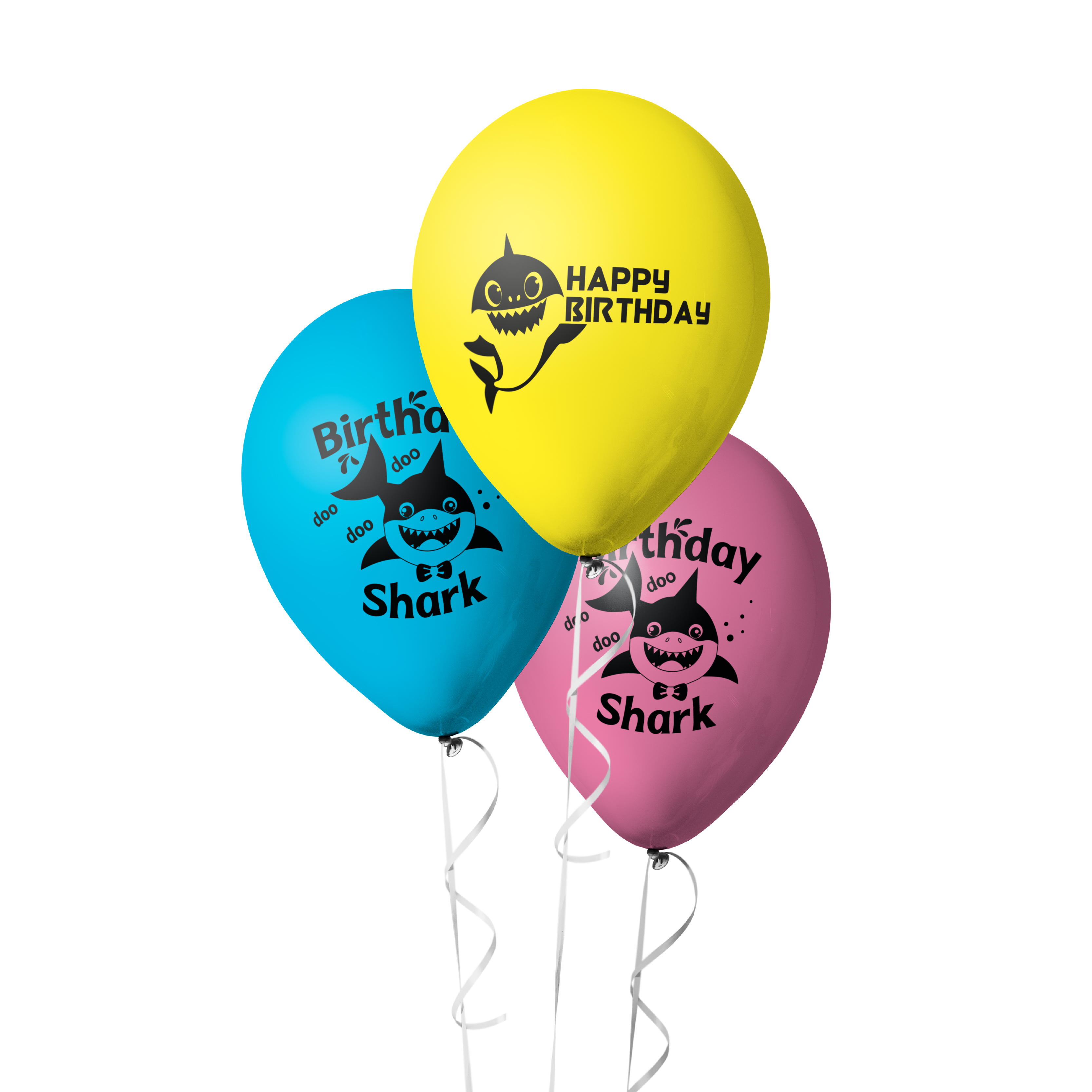 The Magic Balloons-Make a Splash with Baby Shark Themed Happy Birthday Balloons - Pack of 30 Latex Balloons in Pink, Blue, and Yellow for Fun and Colorful Party Decoration and Supplies