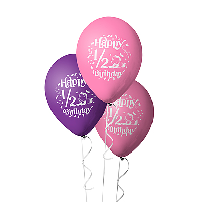 The Magic Balloons - Happy Half Birthday Decoration Metallic Balloons 1/2 Birthday Pack of 10pcs | 12” Pink and Purple Half Birthday Balloons Perfect for Girls | Party Supplies