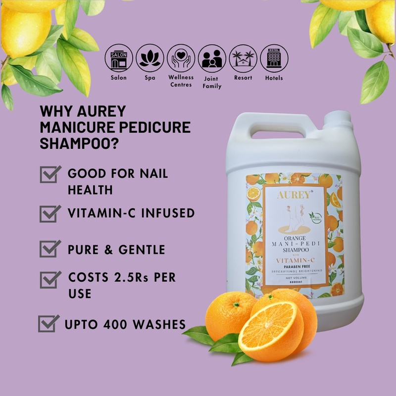 Aurey Manicure Pedicure Orange Shampoo With Vitamin-C Paraben Free 5000 ml