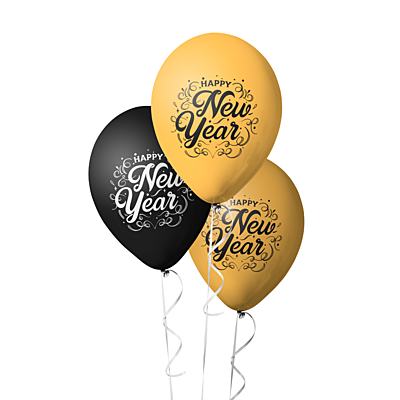 The Magic Balloons -Customized Happy New Year Latex Balloons New Year balloons Pack of 30pcs Black and Golden Balloons For New Year's Eve.