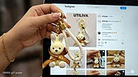 A Cute White Rhinestone Bunny Bag Charm / keychain