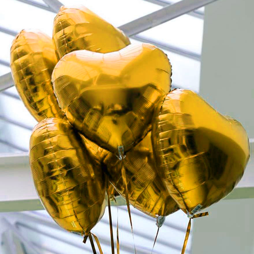 The Magic Balloons Store-18″ Gold Heart Foil Balloon ( Pack of 3)
