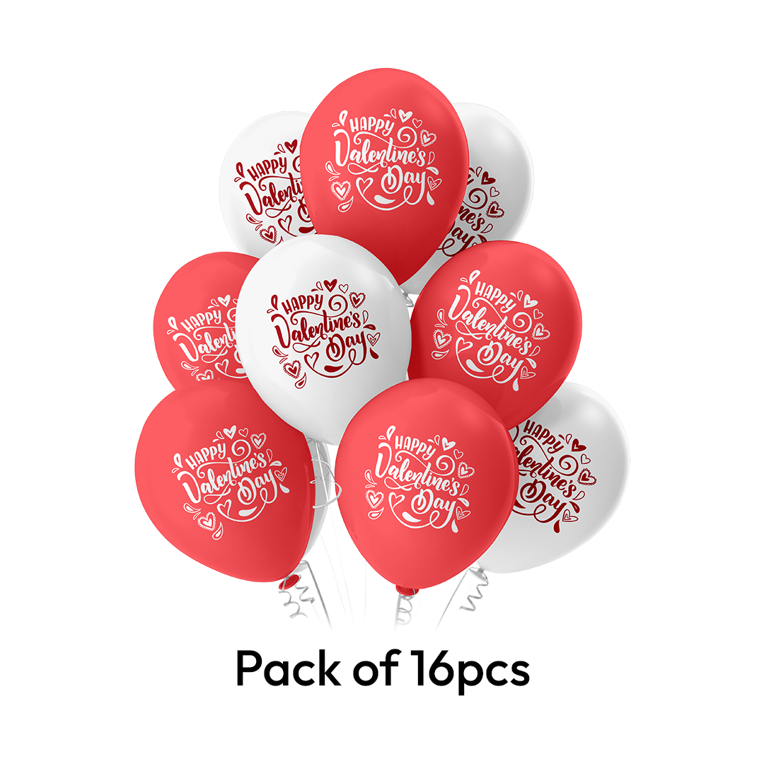 The Magic Balloons - Happy Valentine's Day Combo kit 16pcs of Balloons 2pcs of curtain and 2pcs of Heart shaped foil balloons pack of 20pcs For Valentine's Decoration.