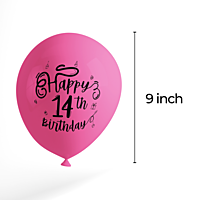 The Magic Balloons – Happy 14th Birthday Combo Kits For Birthday Parties Decorations Pack Of 17pcs 1 Banner, 1 curtain, and 15pcs Pre-Printed Multicolor Balloons
