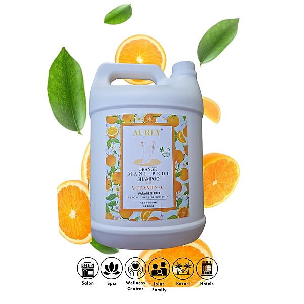Aurey Manicure Pedicure Orange Shampoo With Vitamin-C Paraben Free 5000 ml