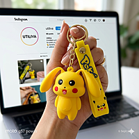 Yellow Silicone Keychain & Bag Charm | Press & Pop Ears Feature