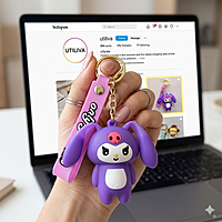 Purple Silicone Keychain & Bag Charm | Press & Pop Ears Feature