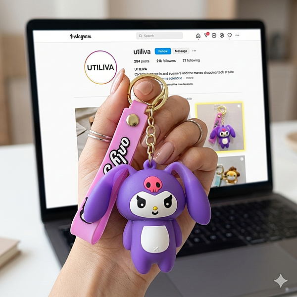Purple Silicone Keychain & Bag Charm | Press & Pop Ears Feature