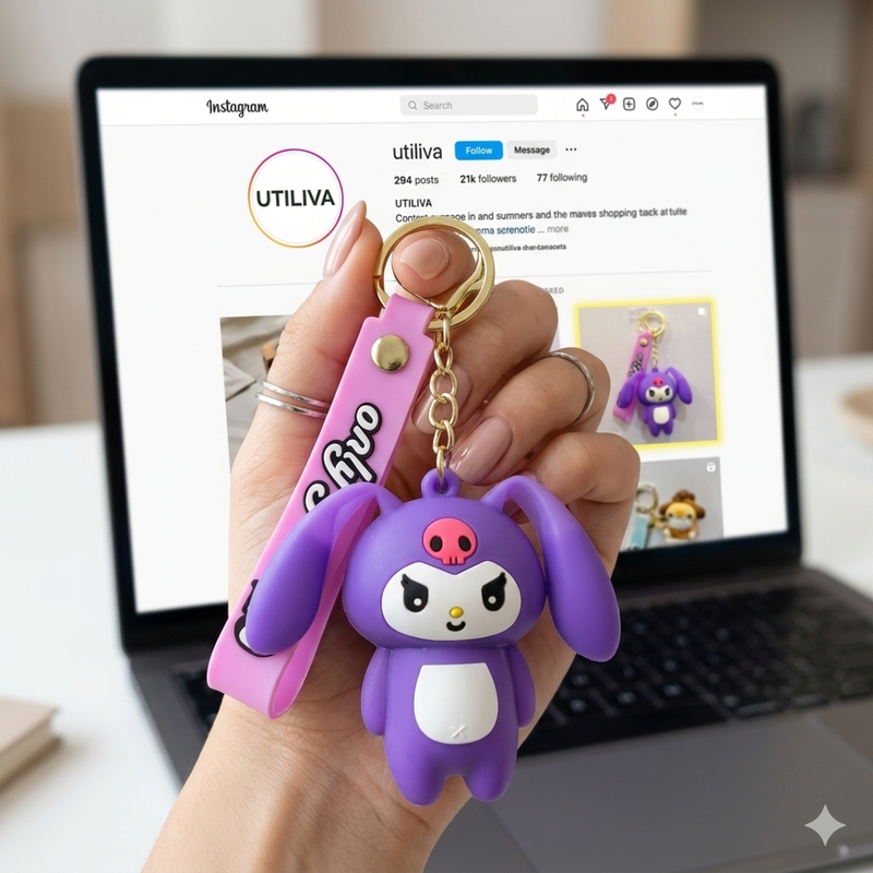Purple Silicone Keychain & Bag Charm | Press & Pop Ears Feature