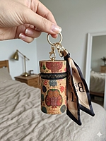 Cork Cylinder Pouch Keychain with Decorative Scarf , Orange, Key Chain