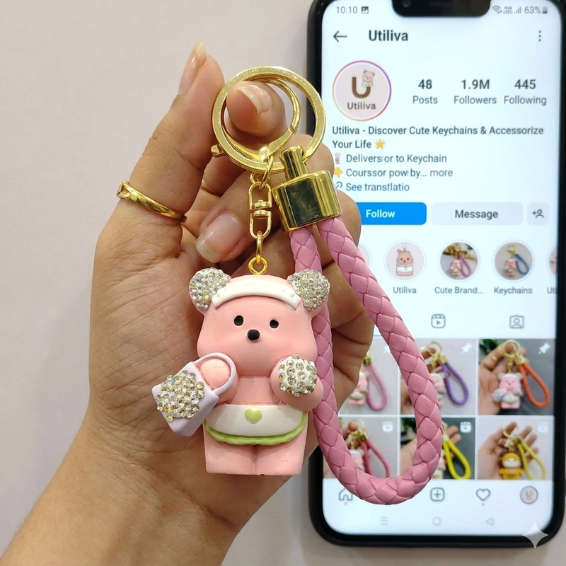 A Cute Pink Rhinestone Bear Bag Charm / keychain