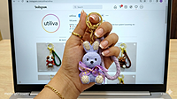 A Cute Purple Rhinestone Rabbit Bag Charm / keychain