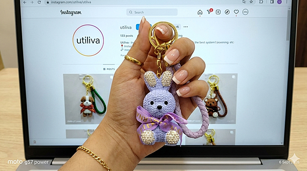 A Cute Purple Rhinestone Rabbit Bag Charm / keychain