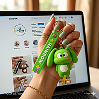 Green Silicone Keychain & Bag Charm | Press & Pop Ears Feature