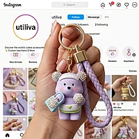 A Cute Purple Rhinestone Bear Bag Charm / keychain