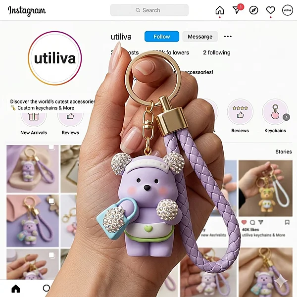 A Cute Purple Rhinestone Bear Bag Charm / keychain