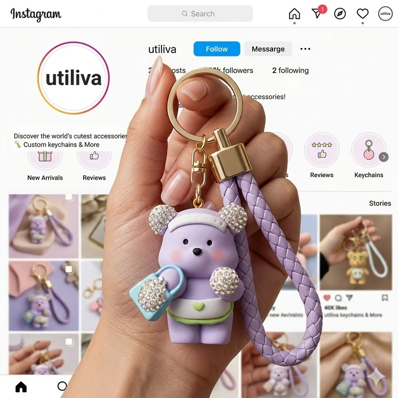 A Cute Purple Rhinestone Bear Bag Charm / keychain