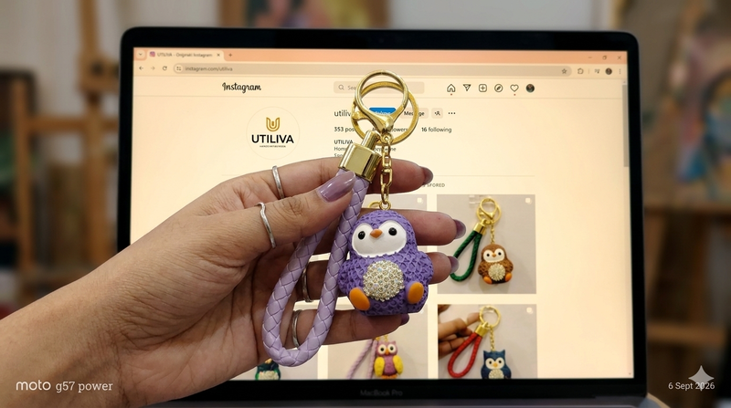 A Cute Purple  Rhinestone Penguin Bag Charm / keychain