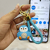 A Cute Blue Rhinestone 3D penguin Charm / keychain