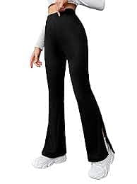 Solid Slit Hem Flare Pants