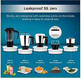 Butterfly Smart Plus 750W Mixer Grinder with 5 Jars | Multipurpose Jars - 3 Stainless Steel,1 PC Juicer Jar & 1 Grind & Store Jar | Heavy Duty Motor