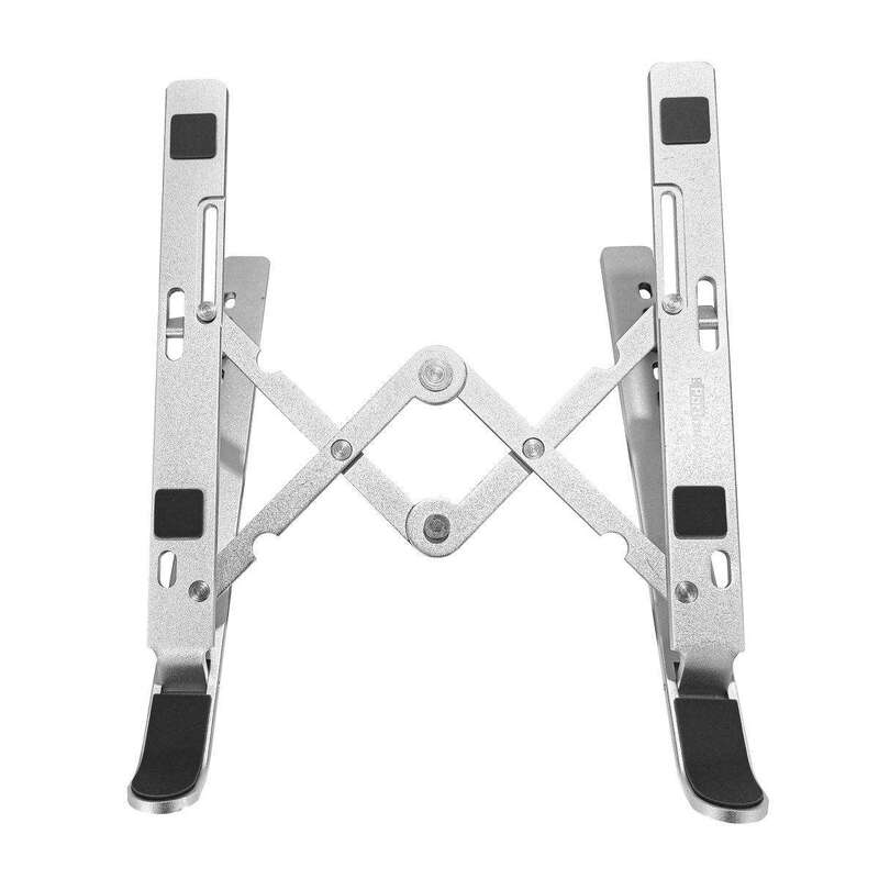 Portronics My Buddy K2 Laptop Stand – Silver, Adjustable, ergonomic design, lightweight, portable, enhances airflow, reduces neck strain, compatible with all laptops, perfect for home and office use.