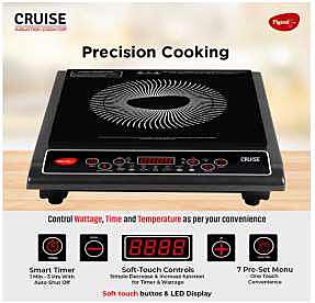 Pigeon by Stovekraft Cruise 1800 watt Induction Cooktop With Crystal Glass,7 Segments LED Display, Auto Switch Off - Black