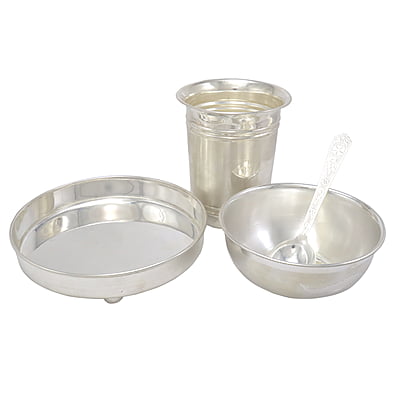 Silver Bowl, Spoon, Glass and Plate Silver Bowl, Spoon, Glass and Plate