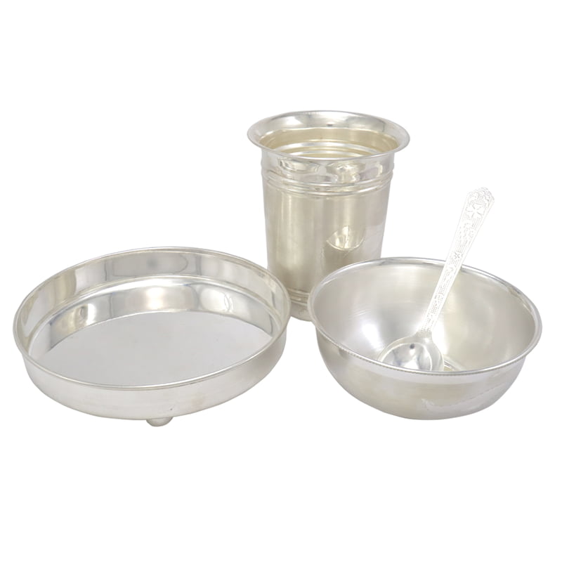 Silver Bowl, Spoon, Glass and Plate