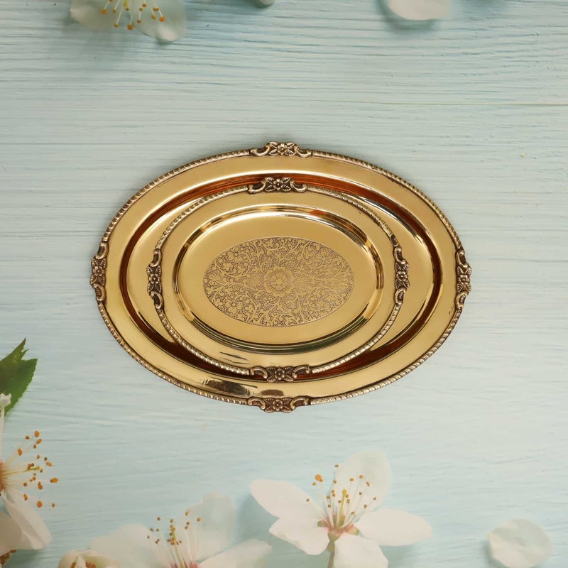Brass Decorative Oval Shape Embossed Plate / Tray in Sizes
