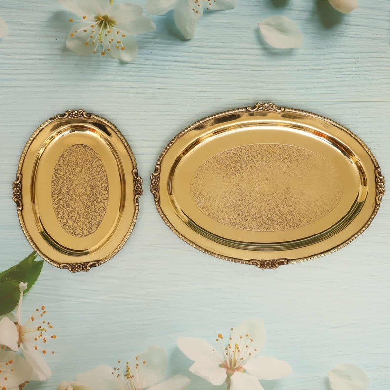 Brass Decorative Oval Shape Embossed Plate / Tray in Sizes