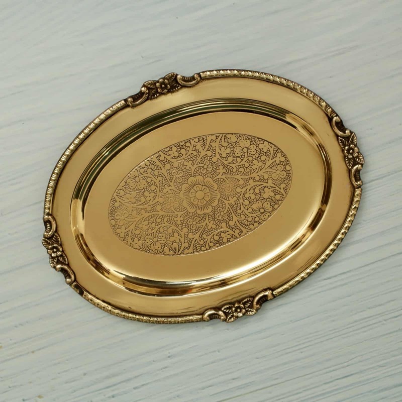 Brass Decorative Oval Shape Embossed Plate / Tray in Sizes
