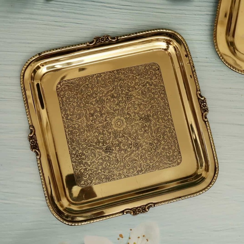 Brass Decorative Square Shape Embossed Plate / Tray in Sizes