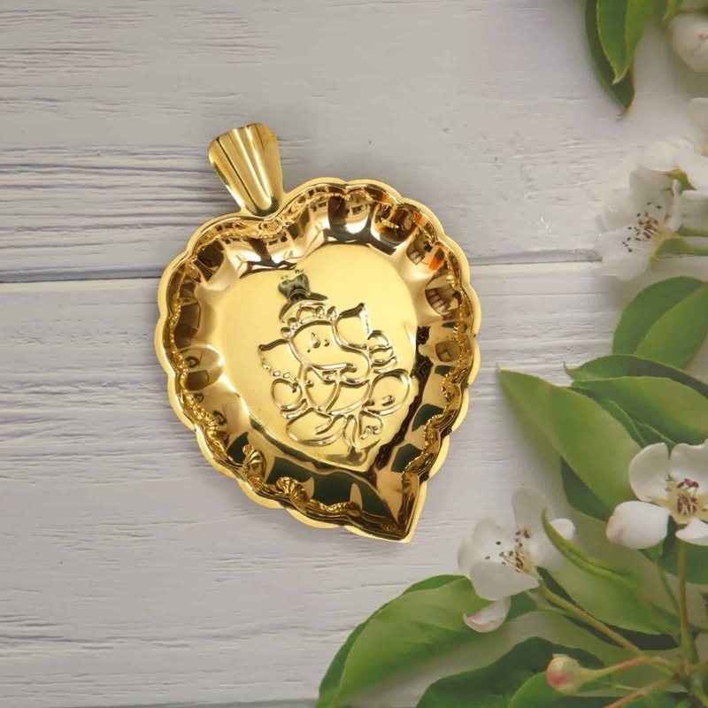 Brass Ganesh Pan Leaf Plate - 7.2 inch Length | Traditional Brass Ganesh Pan Leaf Plate for Religious Offerings