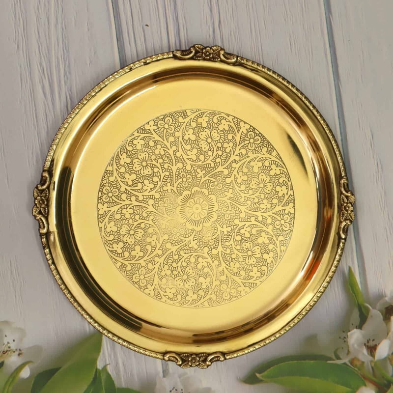 Brass Decorative Round Shape Embossed Plate / Tray in Sizes