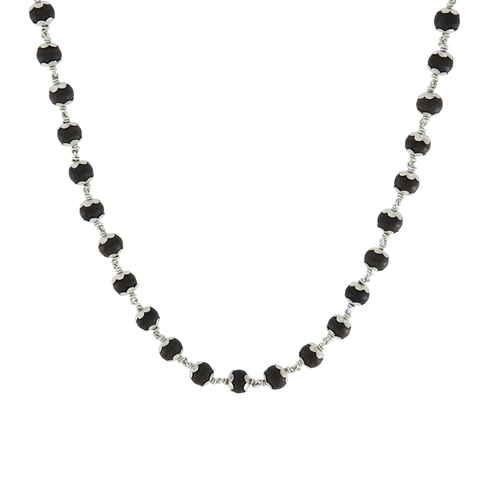 925 Silver  Caped Karungali Mala 10mm,54 Beads, 30 Inchs with lab certificate