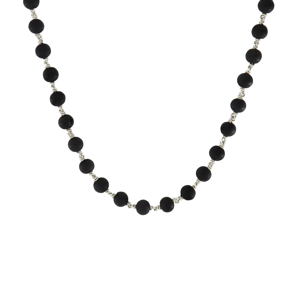 SRIMATHI JEWELLERS 925 Silver Tied Karungali  Mala 8mm,54 Beads, 30 Inchs