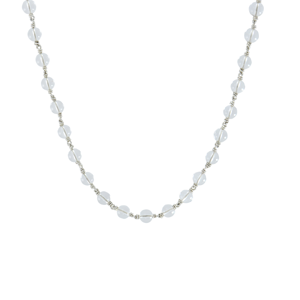 SRIMATHI JEWELLERS 925 Silver  Sphatik/crystal Tied Mala Mala 8mm,54 Beads, 30 Inchs