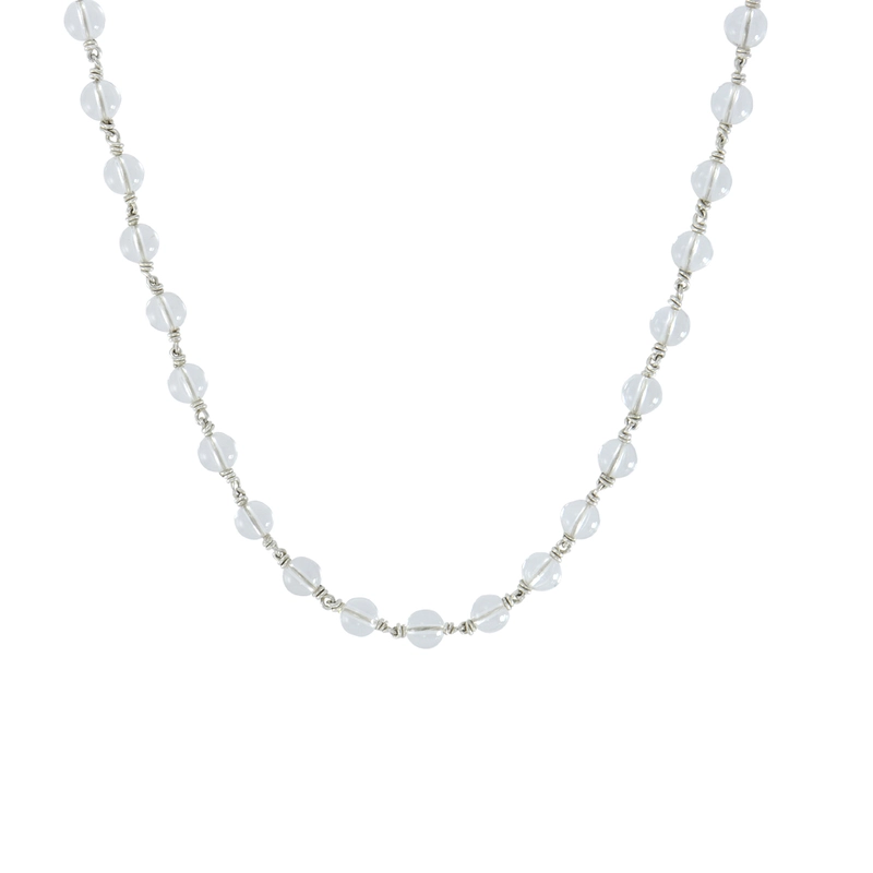 SRIMATHI JEWELLERS 925 Silver  Sphatik/crystal Tied Mala Mala 8mm,54 Beads, 30 Inchs