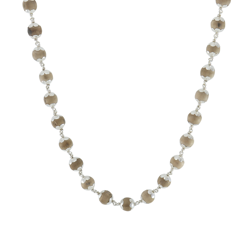 SRIMATHI JEWELLERS 925 Silver Caped  Thulasi Malai 8mm,54 Beads, 30 Inchs
