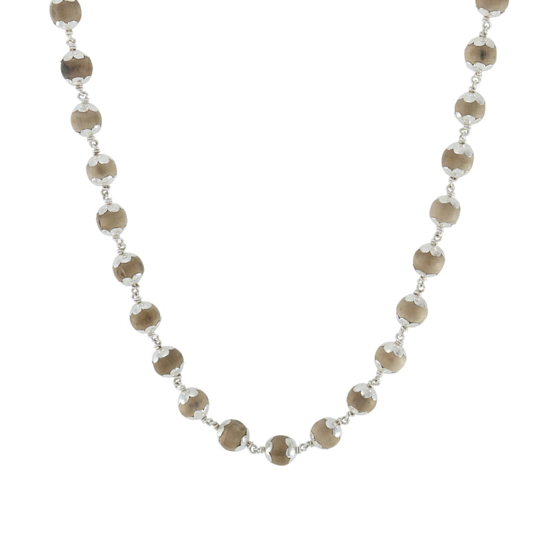 SRIMATHI JEWELLERS 925 Silver Caped  Thulasi Malai 8mm,54 Beads, 30 Inchs