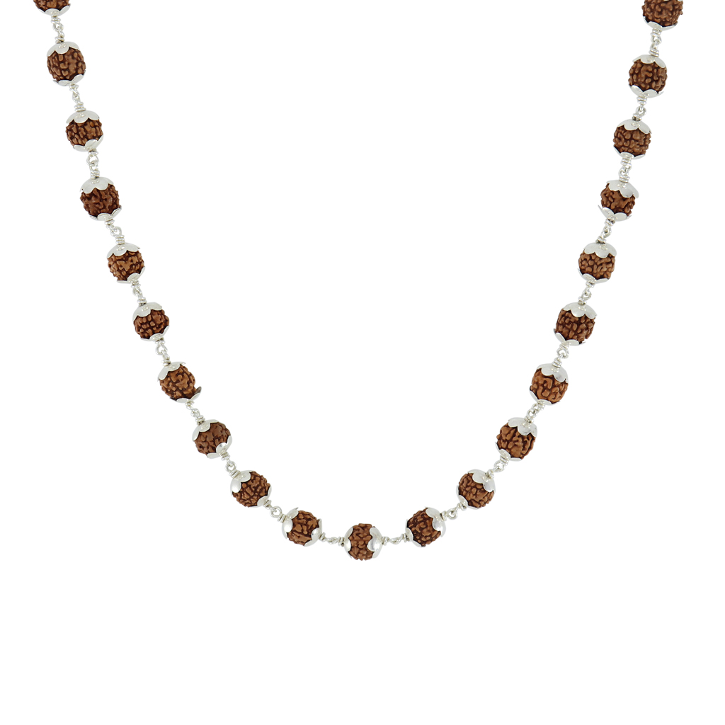 SRIMATHI JEWELLERS 925 silver ayyappan pendant 925 Silver Caped Rudraksha Mala 8mm,54 Beads, 30 Inchs